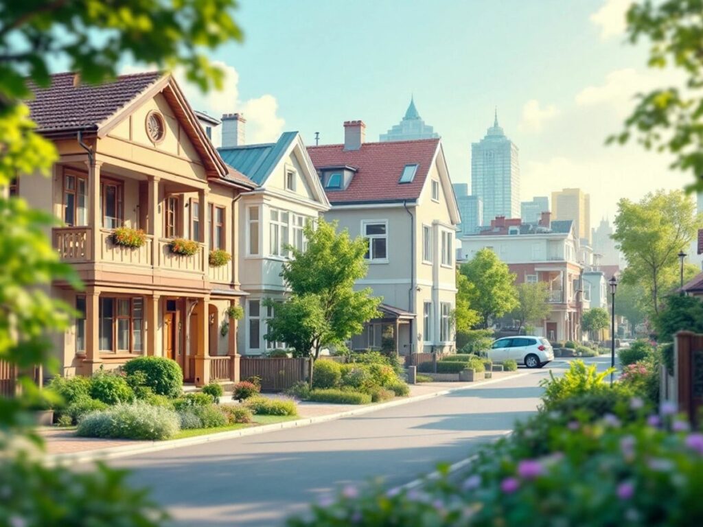 Vue d'un quartier résidentiel ancien et paisible.