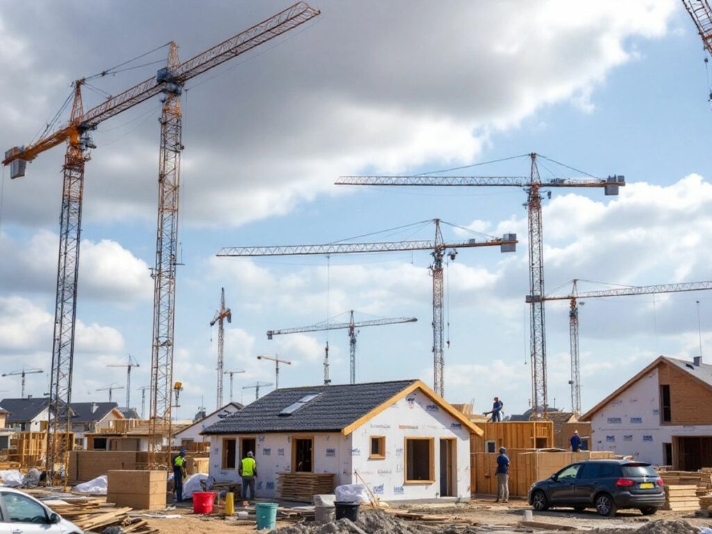 Chantier de construction à Bordeaux avec maisons en cours.