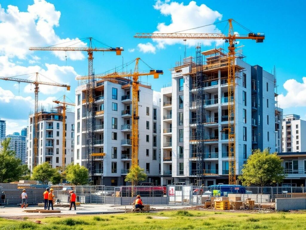 Vue de nouveaux logements en construction dans une ville.