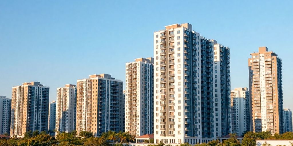Vue urbaine de nouveaux bâtiments résidentiels modernes.
